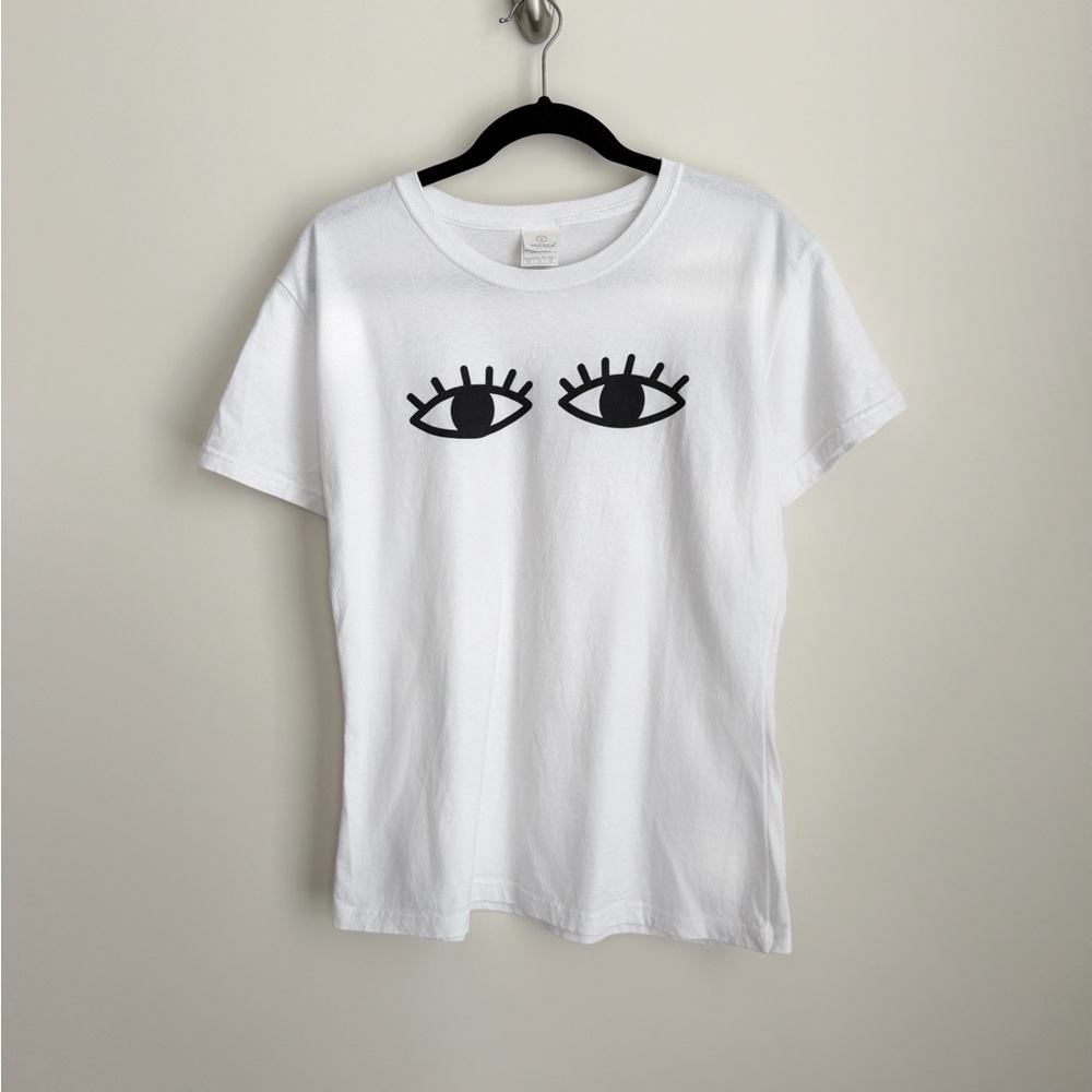 Adult White T-Shirt with Eye Lashes Print